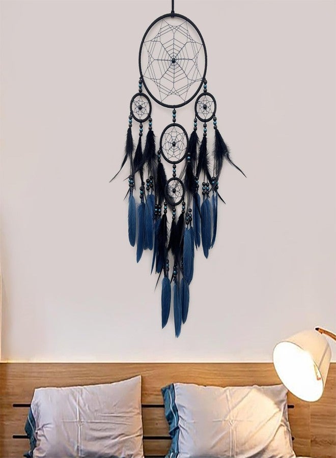 SOYUZU Blue and Black Dream Catcher Large Dream Catchers Wall Decor Handmade Feather Dreamcatcher Wall Hanging Ornament for Bedroom Living Room Home Decor - Image 4